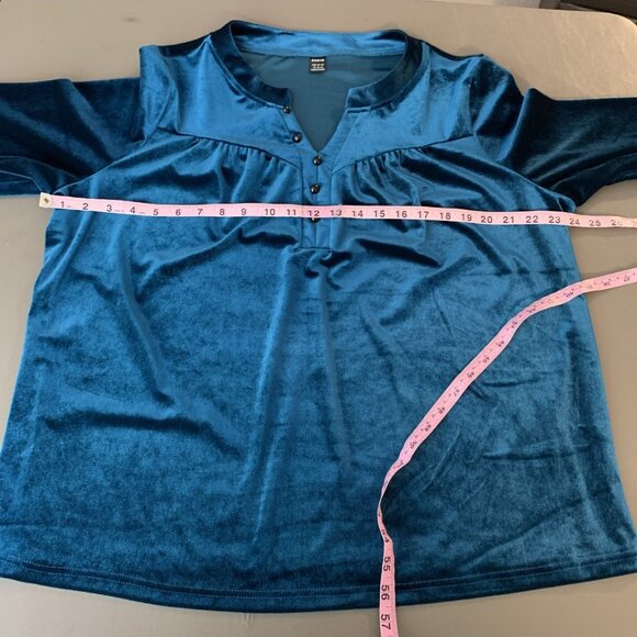 Shein Womens XL Velour Velvet Blouse Teal Holiday Party Fairy Goth Boho Popover - Picture 11 of 13
